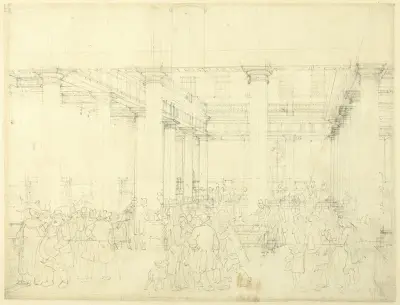 Study for Corn Exchange, Mark Lane, from Microcosm of London, Augustus Charles Pugin