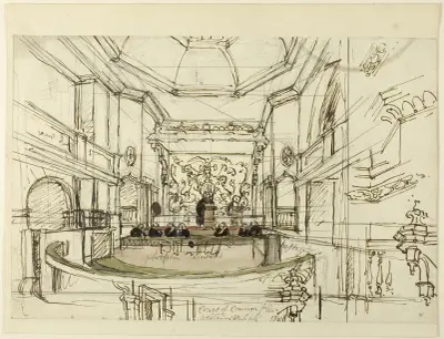 Study for Court of Common Pleas, Westminster Hall, from Microcosm of London, Augustus Charles Pugin