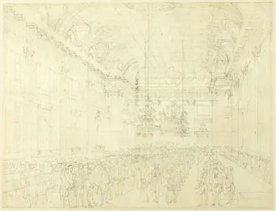 Study for Freemason’s Hall, Great Queen Street, from Microcosm of London, Augustus Charles Pugin