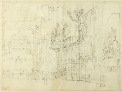 Study for Guild Hall, from Microcosm of London, Augustus Charles Pugin