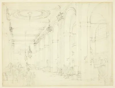 Study for King’s Mews, Charing Cross, from Microcosm of London, Augustus Charles Pugin