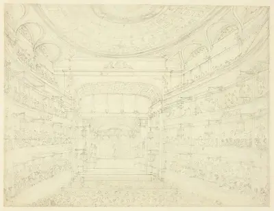 Study for New Covent Garden Theater, from Microcosm of London, Augustus Charles Pugin