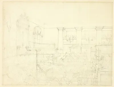 Study for Old Bailey, from Microcosm of London, Augustus Charles Pugin