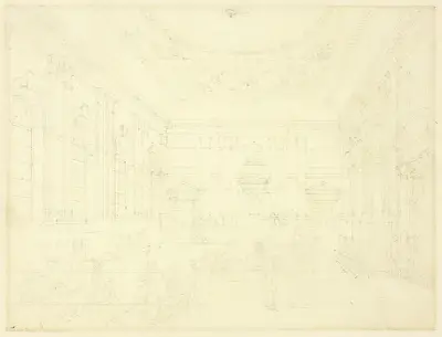 Study for South Sea House, Dividend Hall, from Microcosm of London, Augustus Charles Pugin