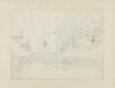 Study for The Hall, Blue Coat School, from Microcosm of London, Augustus Charles Pugin