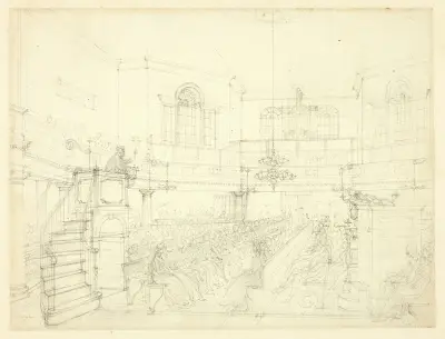Study for The Magdalen Chapel, from Microcosm of London, Augustus Charles Pugin