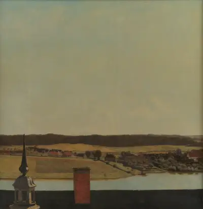 Roof Ridge of Frederiksborg Castle with View of Lake, Town and Forrest av Christen Købke