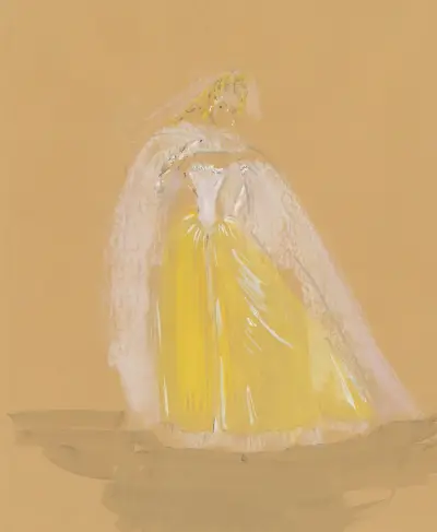 Amphitryon – maquette de costume – robe jaune, cape blanche von Christian Bérard