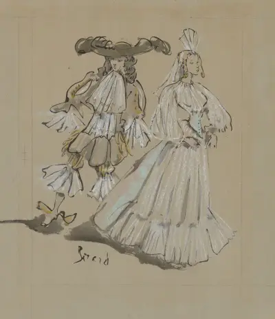 Les Fourberies de Scapin – maquette de costume – costume masculin et costume féminin von Christian Bérard