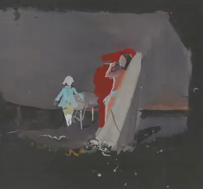 Mozartiana – maquette de décor – enfant pianiste près d’un flûtiste von Christian Bérard