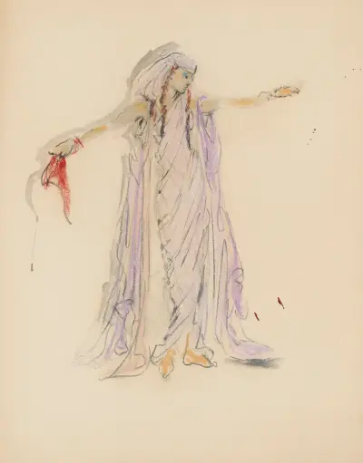 Sodome et Gomorrhe – maquette de costume – femme en tunique rose von Christian Bérard