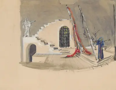 Sodome et Gomorrhe – maquette de décor – structure avec escalier, acte 2 von Christian Bérard