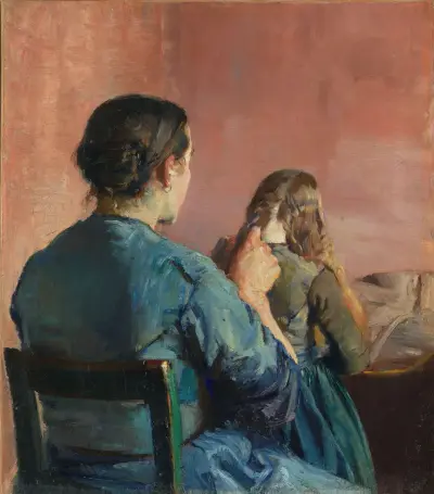 Braiding her Hair von Christian Krohg