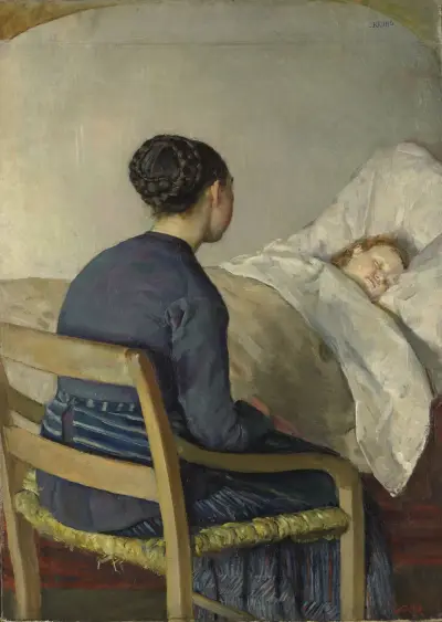 Mother at her Child’s Bed von Christian Krohg
