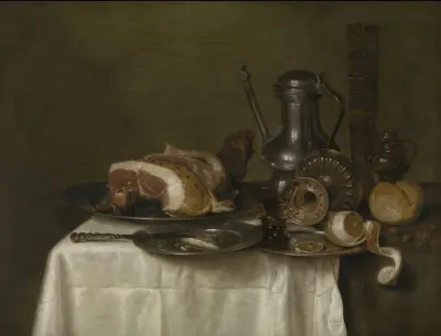 Still life with ham and bread av Willem Claesz Heda