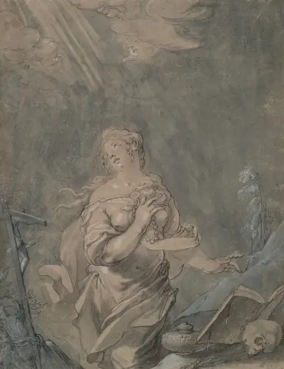 Saint Mary Magdalen in Prayer av Claude Mellan