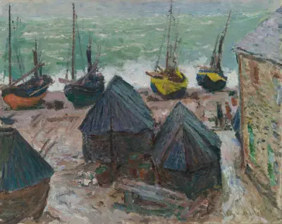 Boats on the Beach at Étretat av Claude Monet
