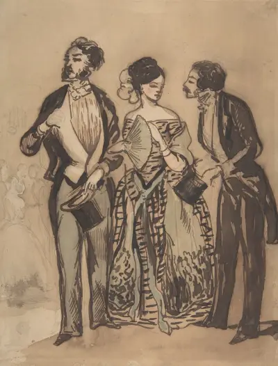 Two Gentlemen and a Lady von Constantin Guys