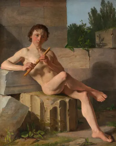 Mužský model hrající na flétnu, Constantin Hansen
