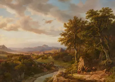 Panoramalandschaft am Mittelrhein av Barend Cornelis Koekkoek