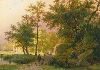 Travellers On A Road av Barend Cornelis Koekkoek