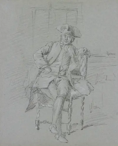 A sitting cavalier, Cornelis Troost