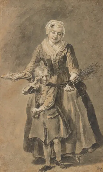 A Woman Showing A Weeping Boy His Shoe of Switches, Cornelis Troost