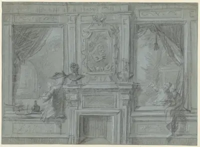 Ontwerp voor een kamerwand met schoorsteenstuk en beschilderingen, Cornelis Troost