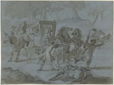Roofoverval op een koets, Cornelis Troost