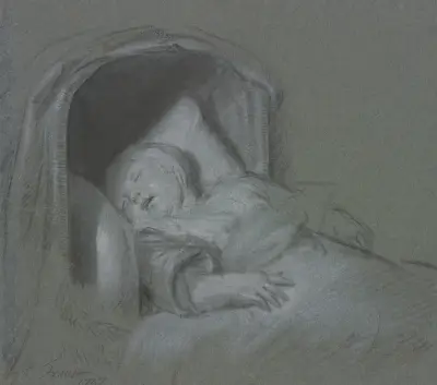 Schlafendes Kind in der Wiege, Cornelis Troost