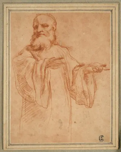St. Benedict Gesturing to the Left; Study for the Coronation of the Virgin von Correggio