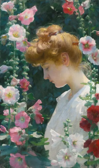 Hollyhocks and Sunlight av Charles Courtney Curran