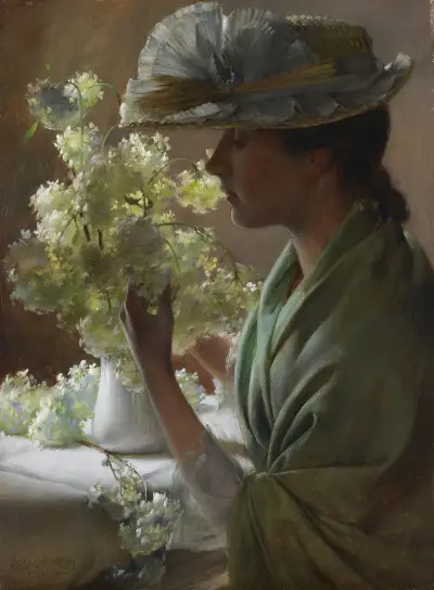 Lady with a Bouquet (Snowballs) av Charles Courtney Curran