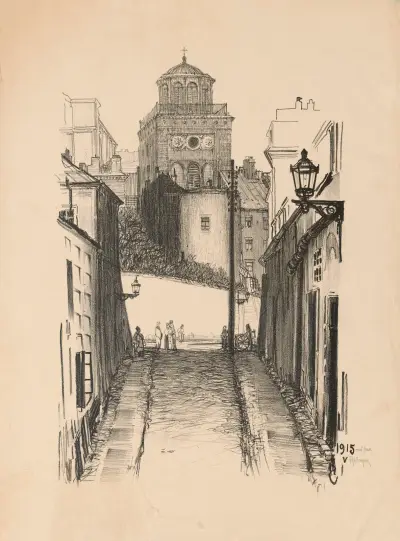View of a Bernardine tower from Żródłowa Street av Feliks Jabłczyński