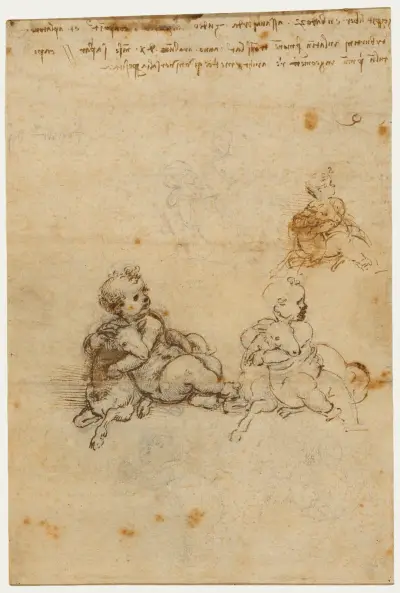 Studies for the Christ Child with a Lamb von Leonardo da Vinci