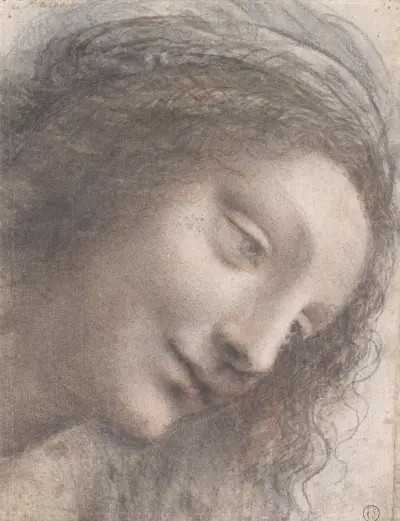 The Head of the Virgin in Three-Quarter View Facing Right von Leonardo da Vinci