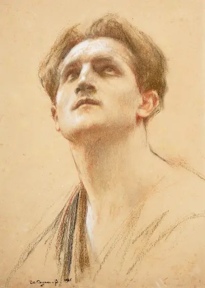 Study of a head for Saint John av Pascal-Adolphe-Jean Dagnan-Bouveret