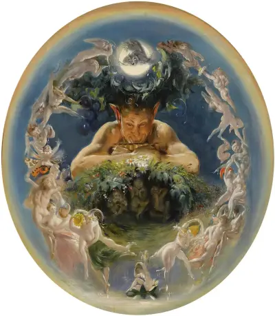 Pan And The Dancing Fairies (The Faun And The Fairies) av Daniel Maclise