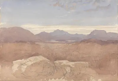 A Mountainous View, North Wales av David Cox