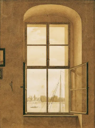 Blick aus dem Atelier des Künstlers (rechtes Fenster) av Caspar David Friedrich