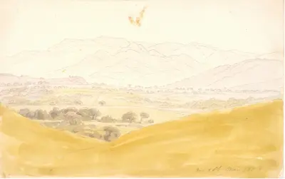 Böhmiskt landskap med Mittelgebirge av Caspar David Friedrich