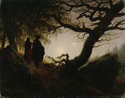Man och kvinna betraktar månen av Caspar David Friedrich
