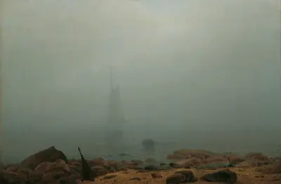 Havsstrand i dimma av Caspar David Friedrich