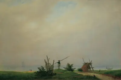 Havsstrand med fiskare av Caspar David Friedrich