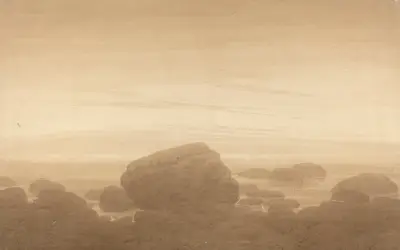 Månuppgång över enslig strand av Caspar David Friedrich