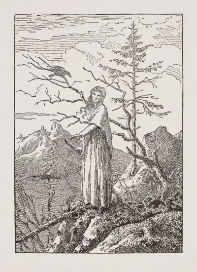 Kvinna med korp vid avgrunden av Caspar David Friedrich