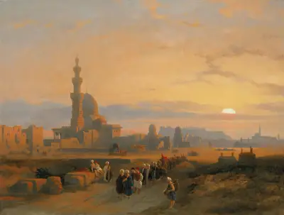 Procession before the tombs of the Caliphs, Grand Cairo av David Roberts