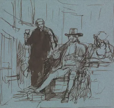 Kapitan Locker siedzący przy stole ze swoją córką; stojący obok kamerdyner, Sir David Wilkie
