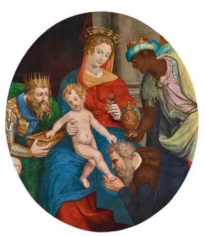 The Madonna and Child with the Magi av Manner of Simon de Châlons