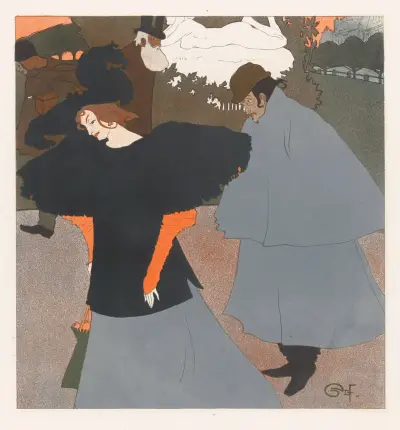 Dame op straat gevolgd door een heer, Georges de Feure